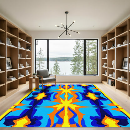 Vivid Blue Orange Radiating Star Rug