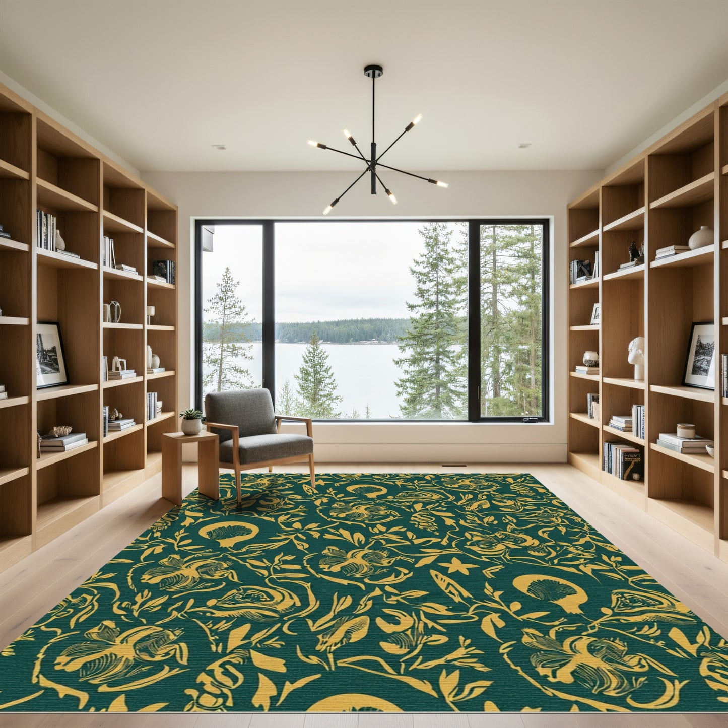 Golden Pomegranate Botanical Swirl Rug