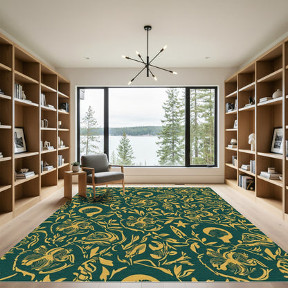 Golden Pomegranate Botanical Swirl Rug