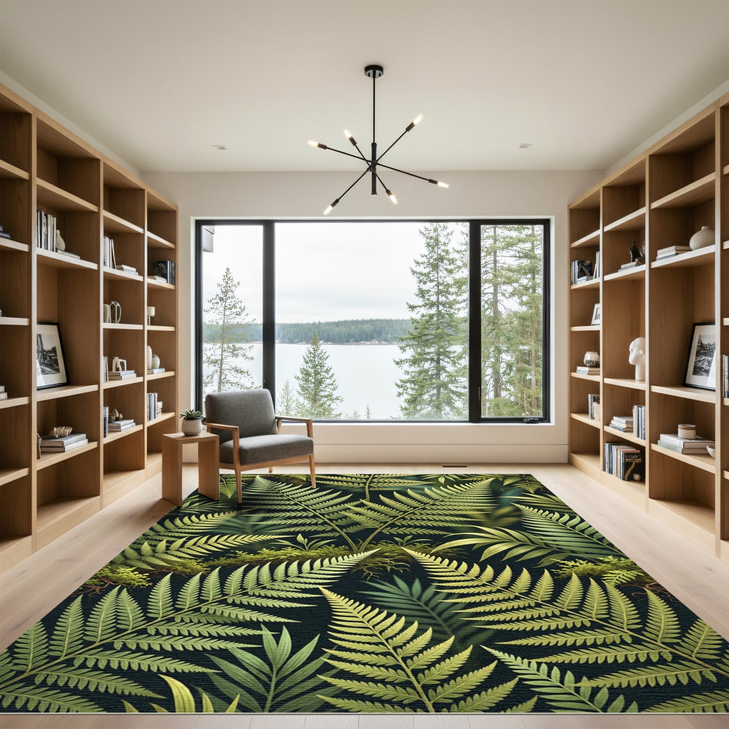 Lush Green Fern Forest Foliage Rug
