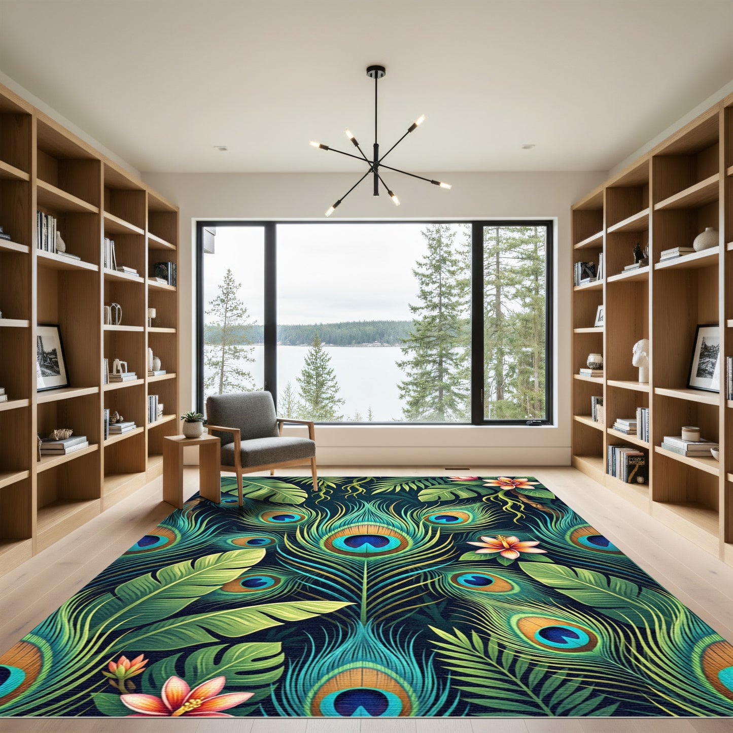 Tropical Peacock Feather Floral Botanical Rug