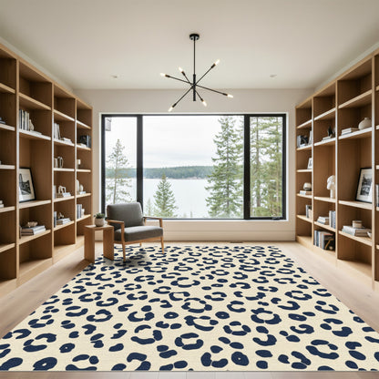 Cream Navy Spotted Leopard Rug