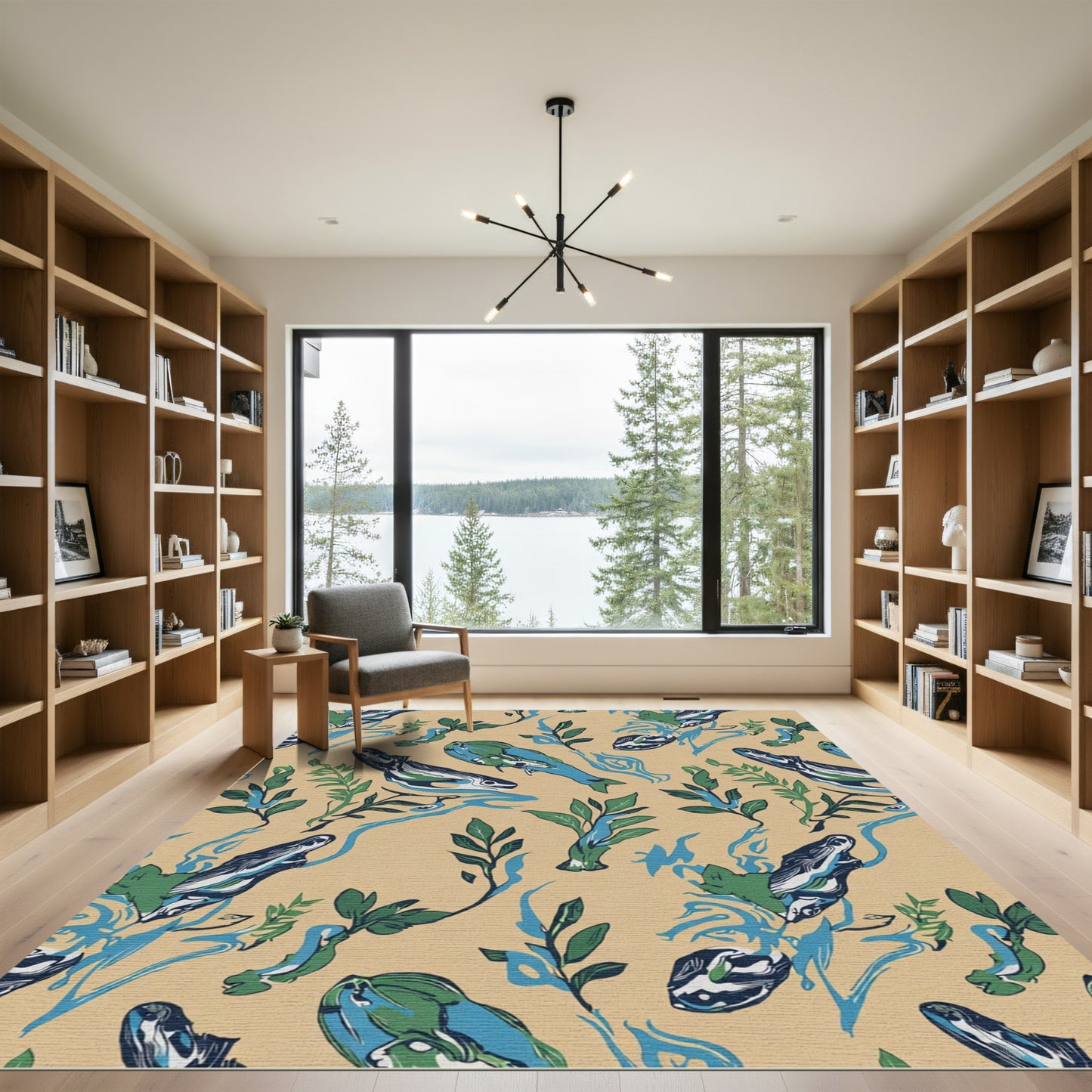 Abstract Blue Green Sea Creatures Rug
