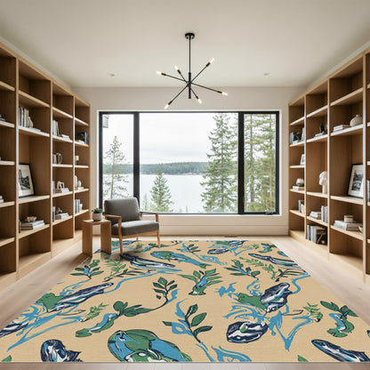 Abstract Blue Green Sea Creatures Rug