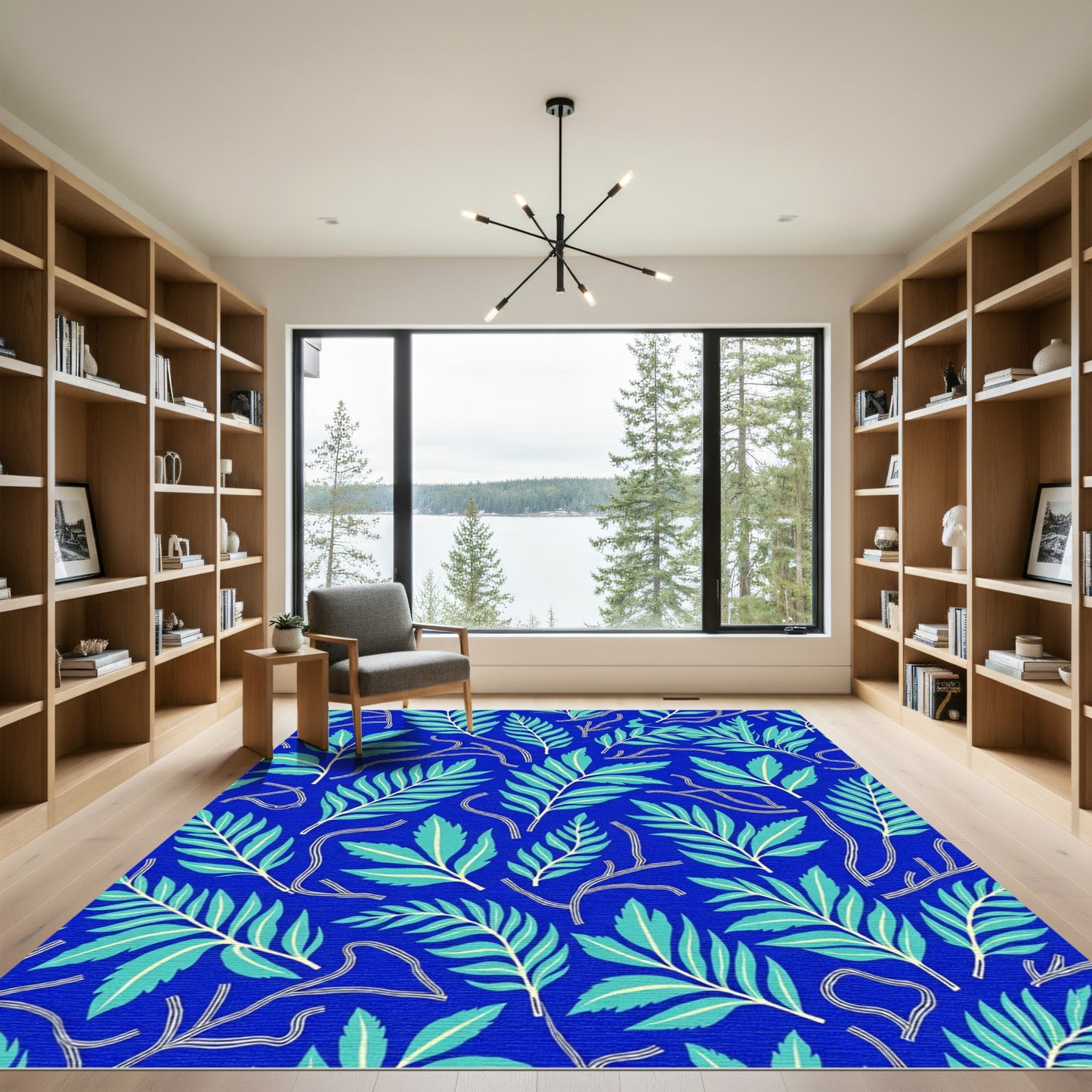 Vibrant Aqua Tropical Leaf Scatter Rug