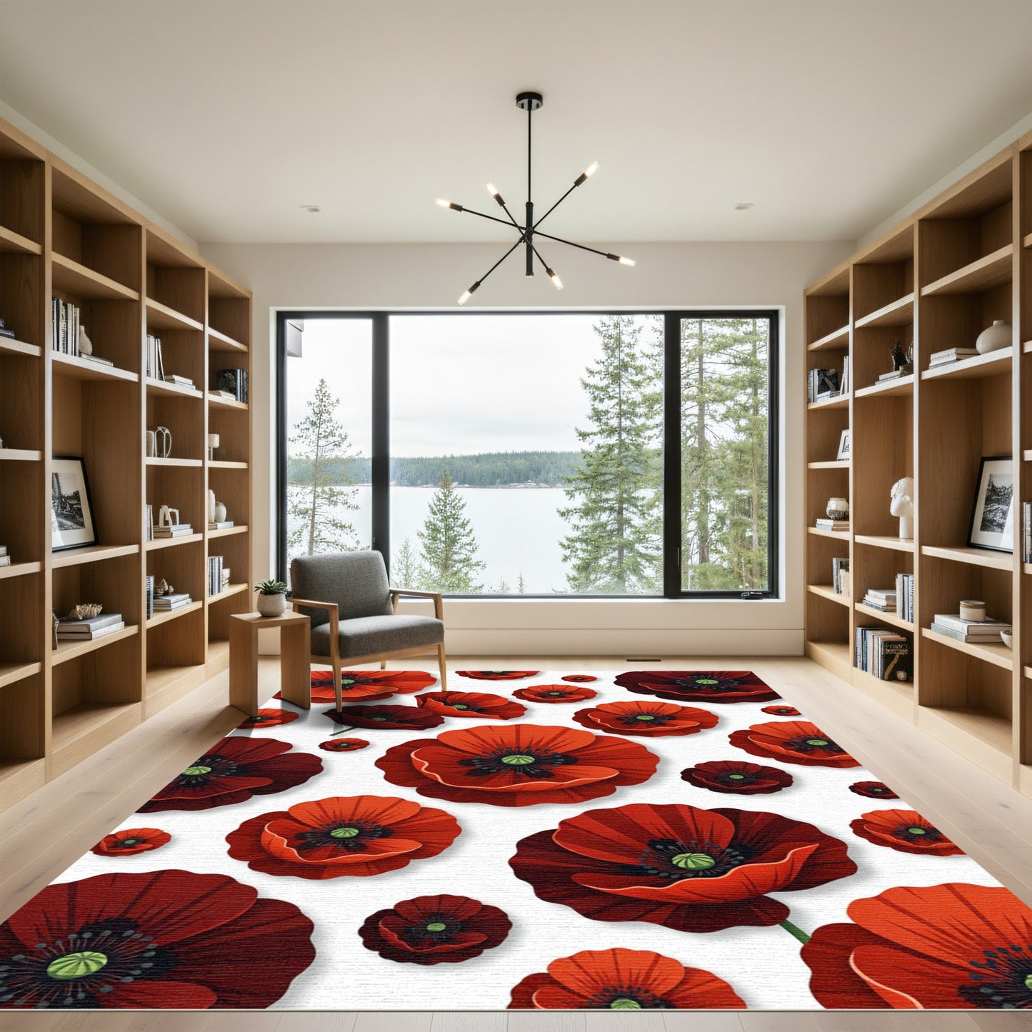 Vibrant Red Poppy Floral Collage Rug