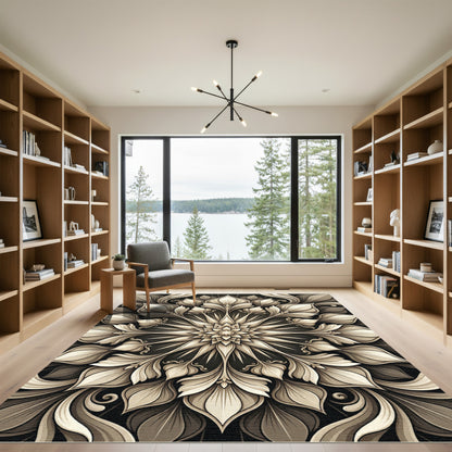 Intricate Ivory Floral Mandala Rug
