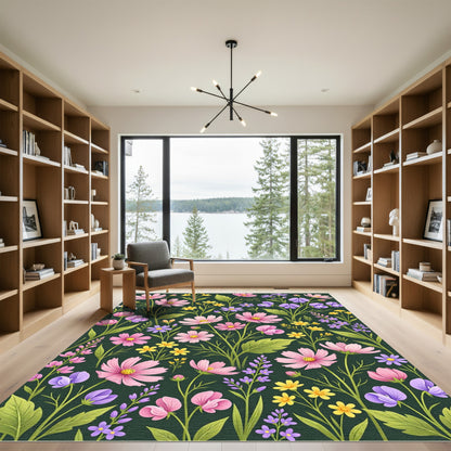 Pink Purple Yellow Floral Meadow Garden Rug