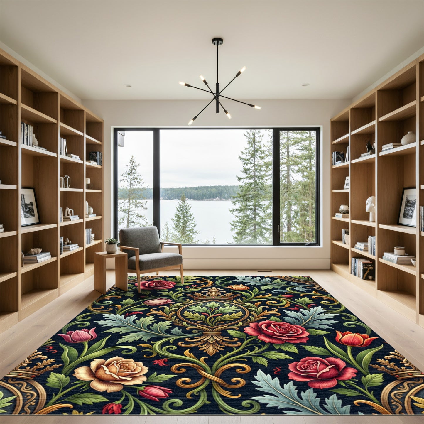 Ornate Royal Floral Crown Damask Rug