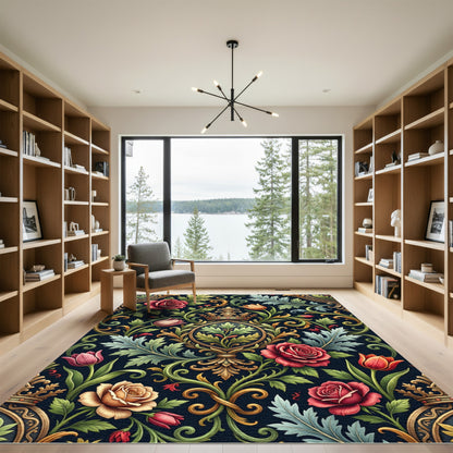 Ornate Royal Floral Crown Damask Rug
