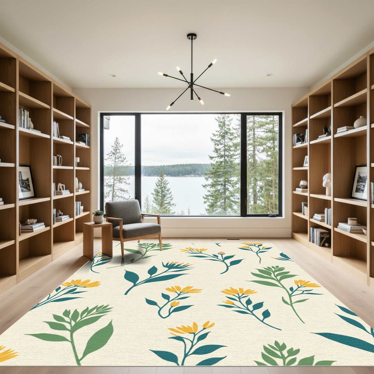 Yellow Daisy Botanical Foliage Arrangement Rug