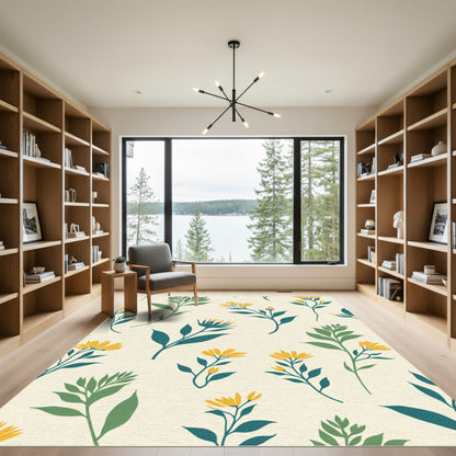 Yellow Daisy Botanical Foliage Arrangement Rug