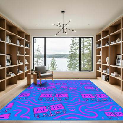 Pink Flags Blue Wavy Lines Rug
