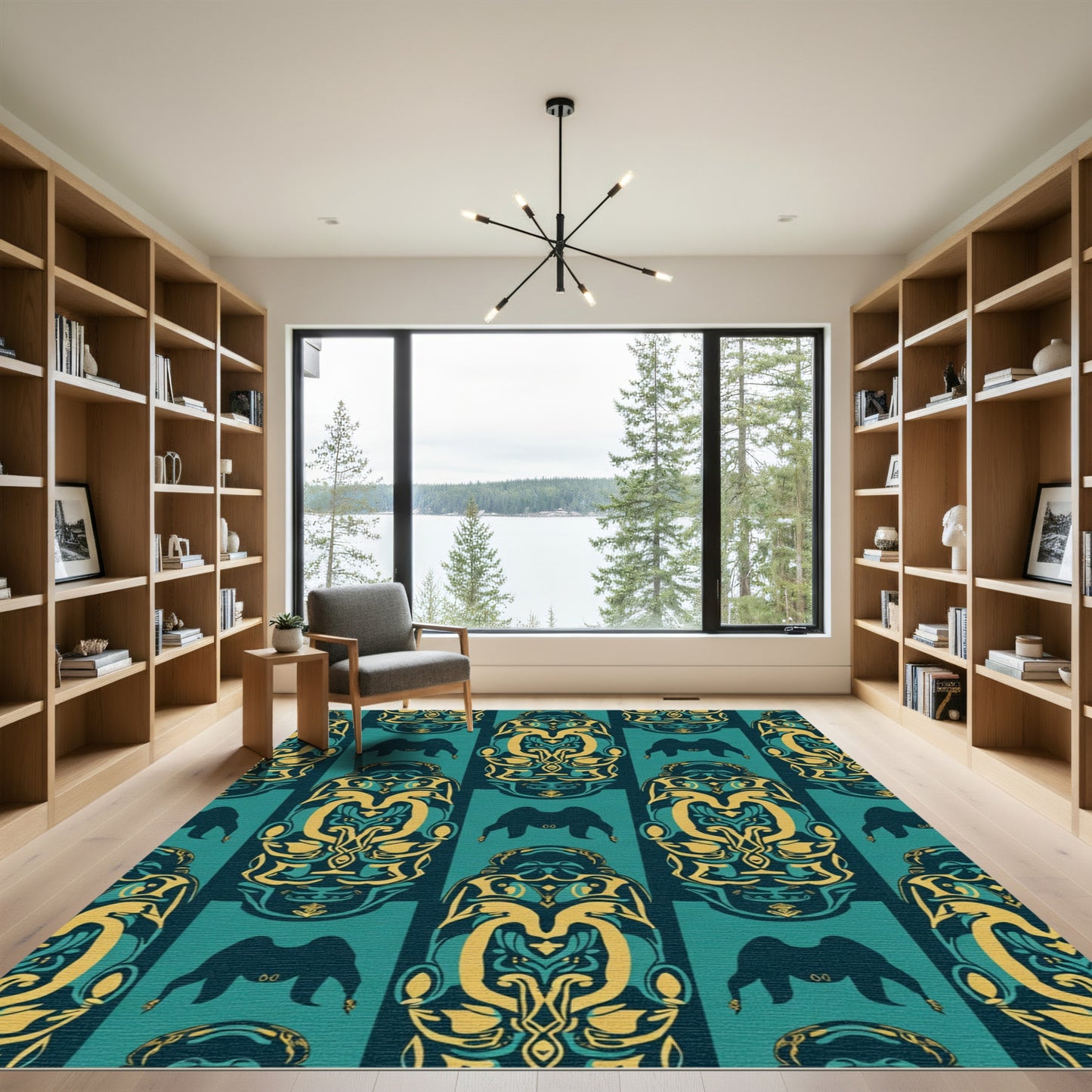 Majestic Teal Gold Tribal Mask Rug