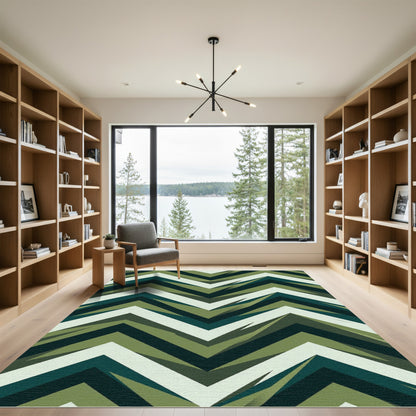 Modern Forest Green Chevron Zigzag Rug
