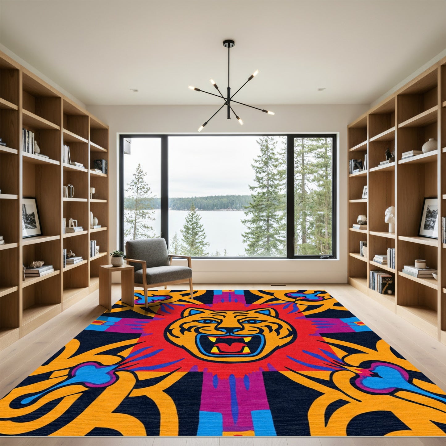 Bold Orange Tiger Roaring Sun Rug