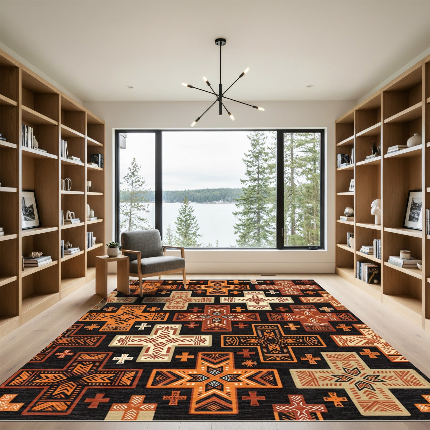 Earthy Terracotta Geometric Cross Tile Rug