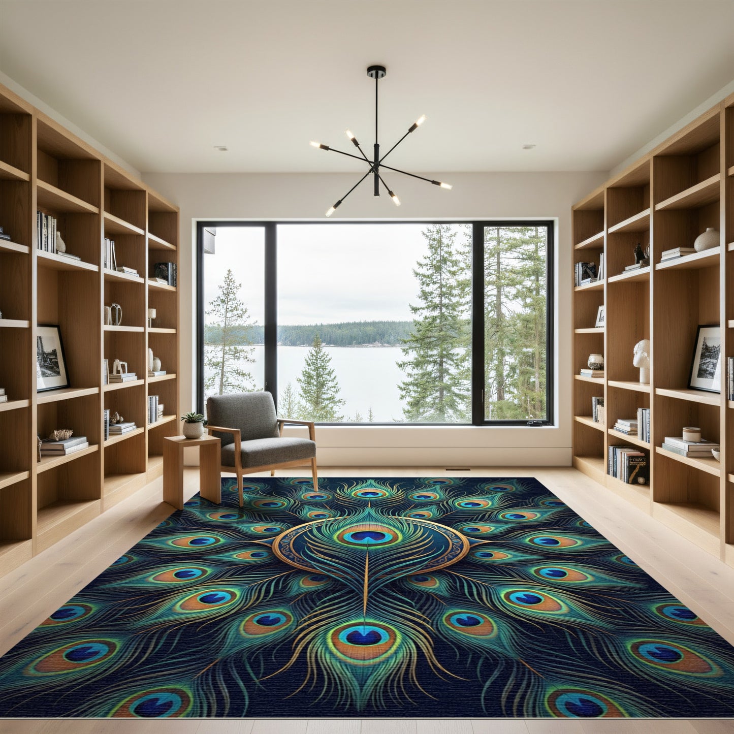 Radiant Peacock Feather Circular Medallion Rug