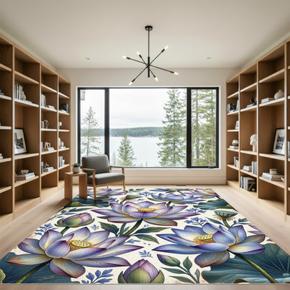Vibrant Purple Lotus Garden Composition Rug