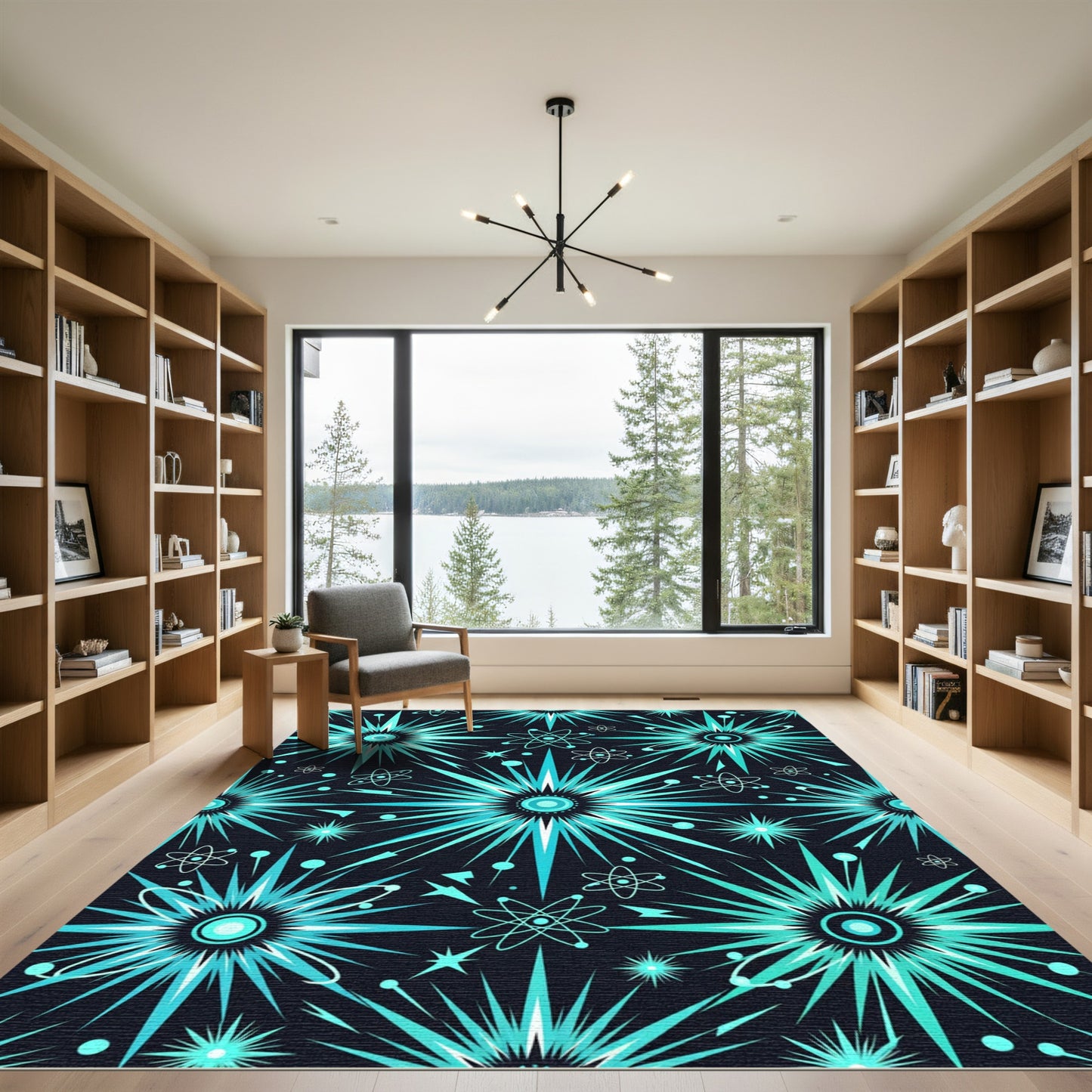 Aqua Starburst Atom Pattern Rug