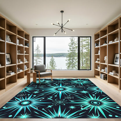 Aqua Starburst Atom Pattern Rug