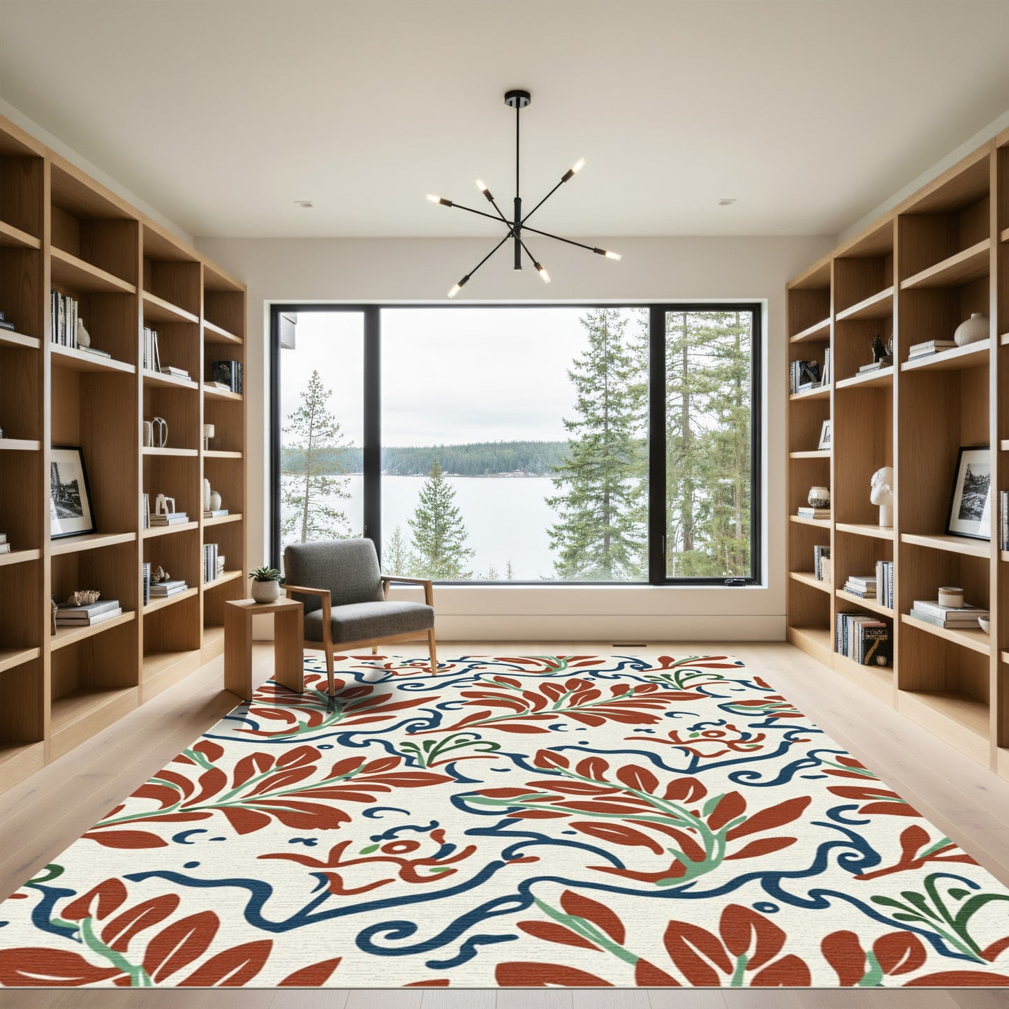 Terracotta Red Branch Swirl Composition Rug