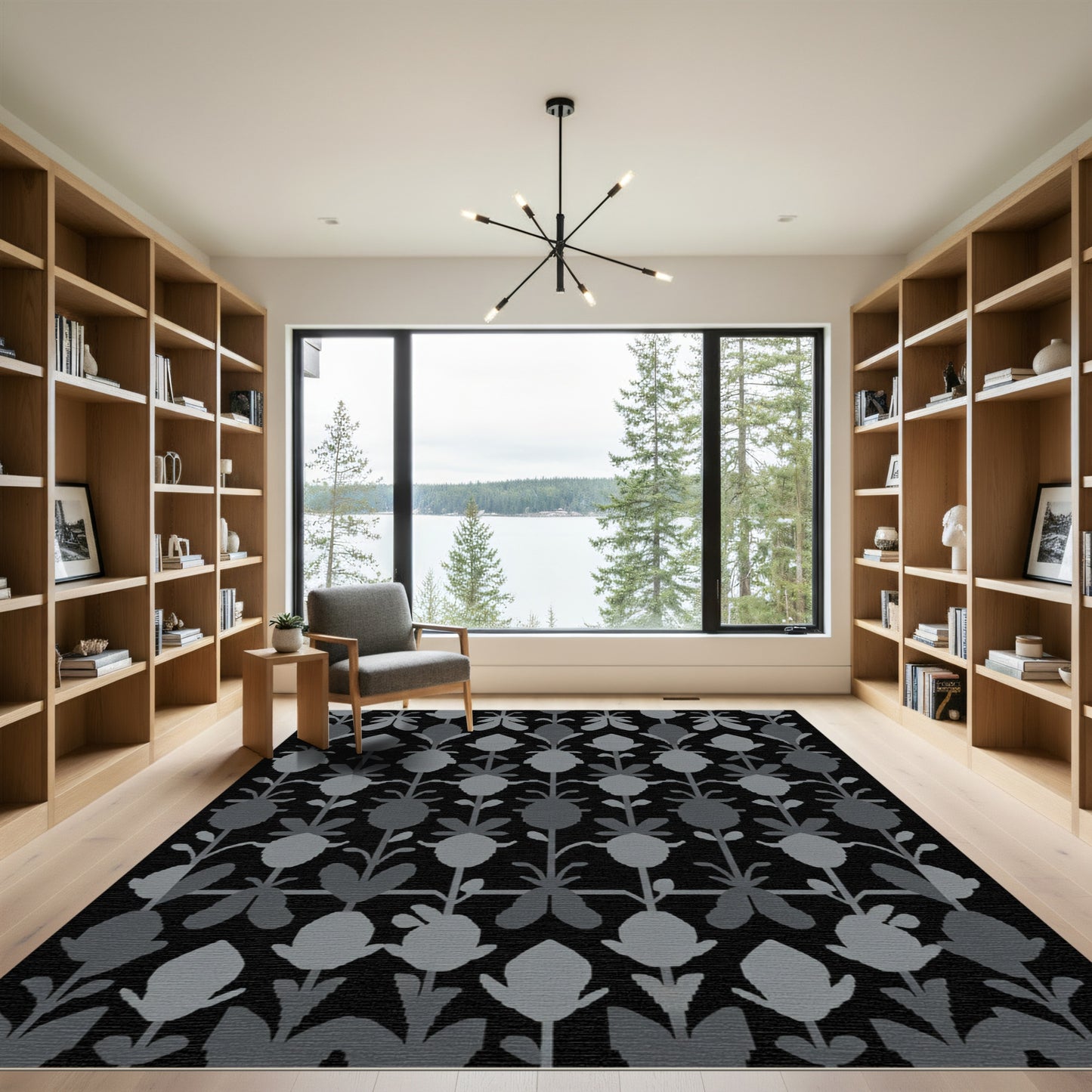 Gray Floral Branch Repeating Arrangement Rug