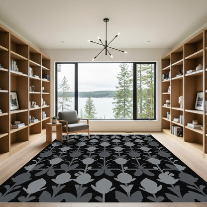 Gray Floral Branch Repeating Arrangement Rug