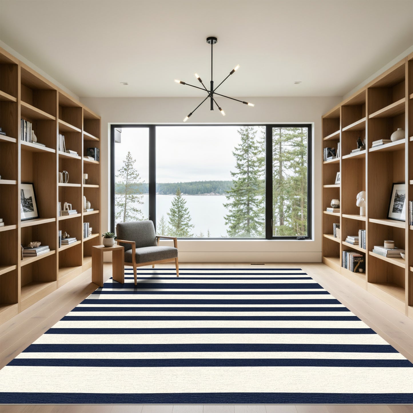 Navy Cream Classic Stripe Rug