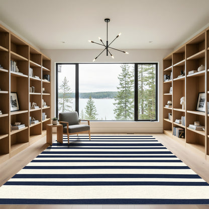 Navy Cream Classic Stripe Rug