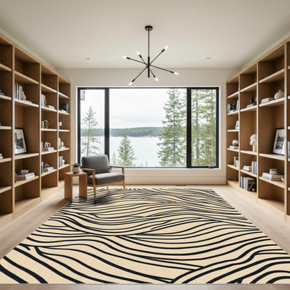 Cream Black Wavy Lines Rug