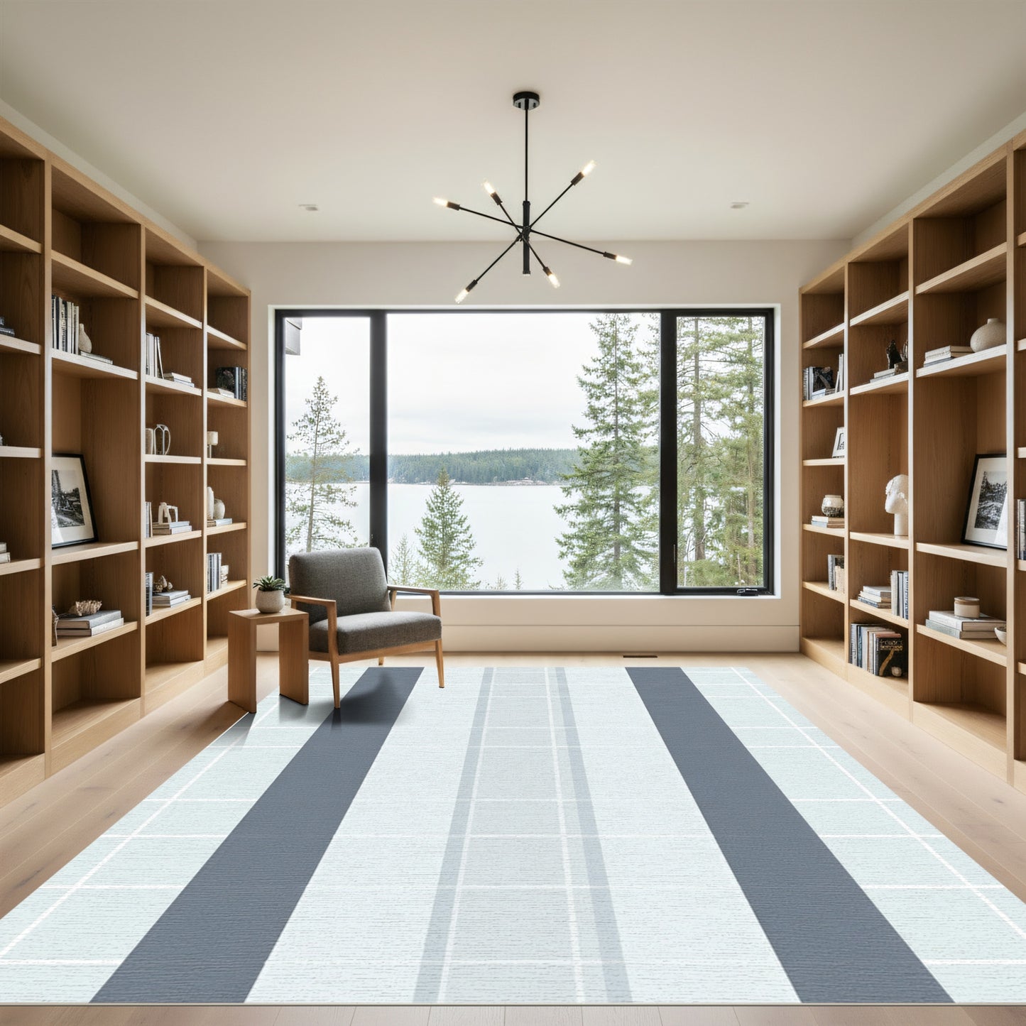 Subtle Gray Vertical Stripe Grid Rug