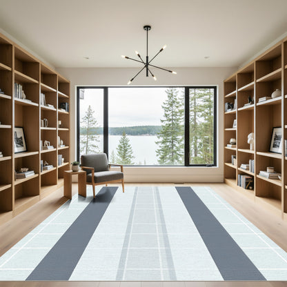 Subtle Gray Vertical Stripe Grid Rug