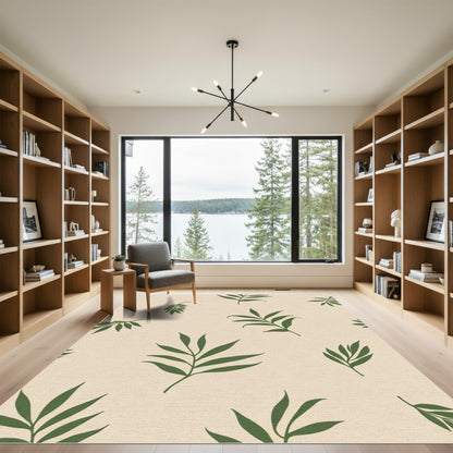 Green Palm Fronds Beige Background Rug
