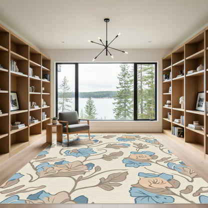Soft Blue Beige Floral Vine Rug
