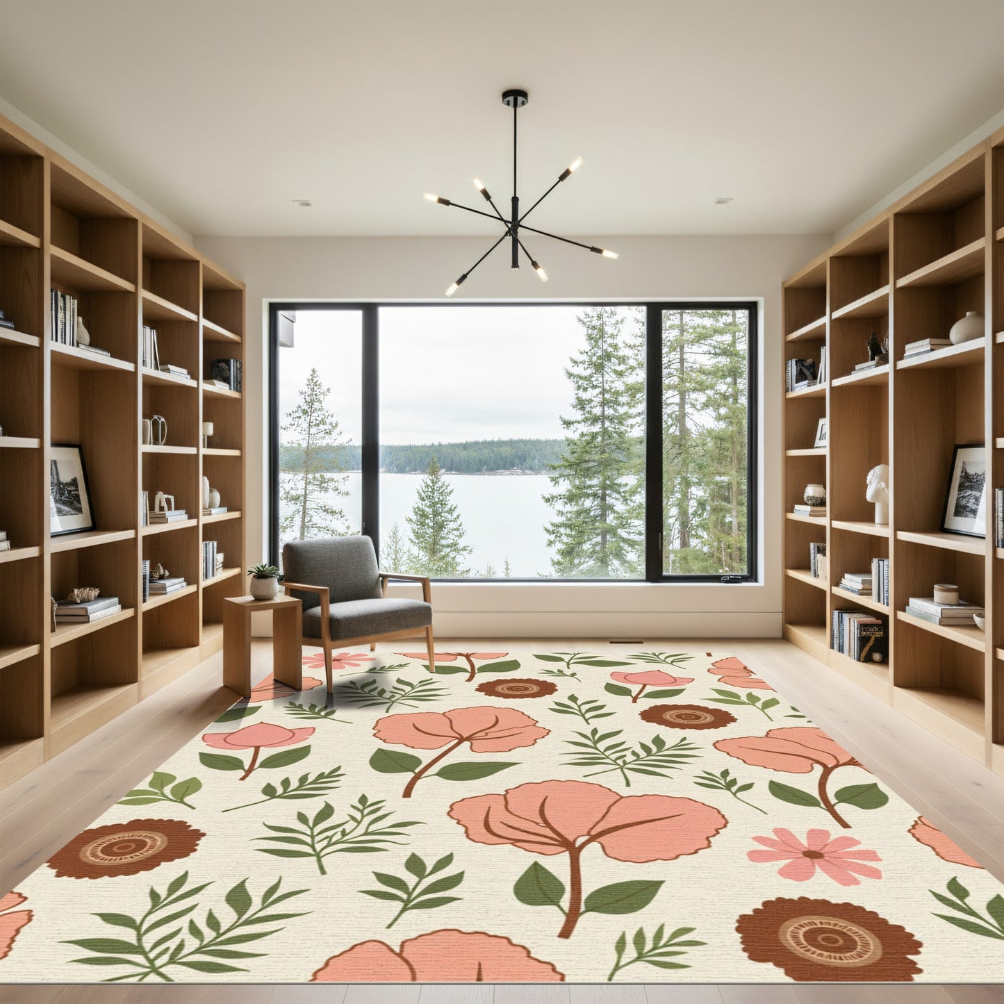 Salmon Pink Botanical Garden Blossom Rug