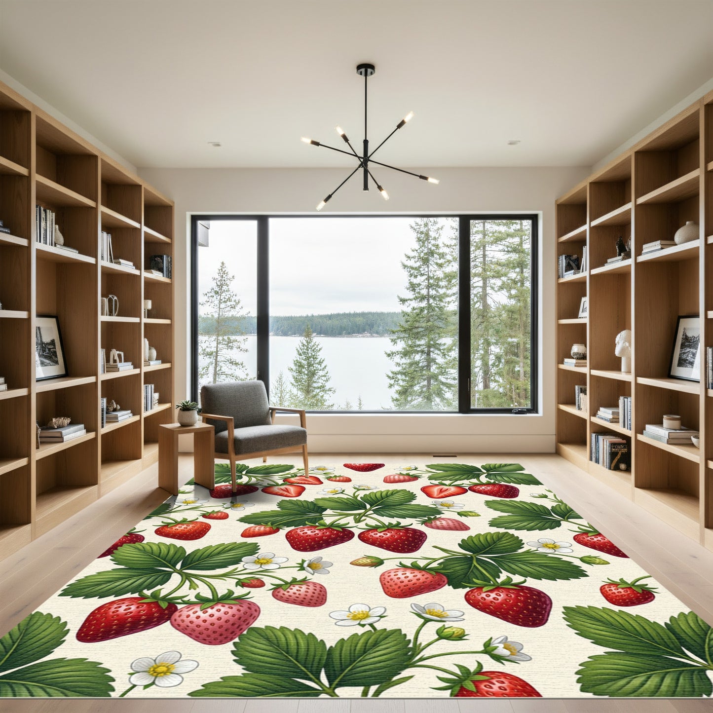 Fresh Red Berry Strawberry Botanical Illustration Rug