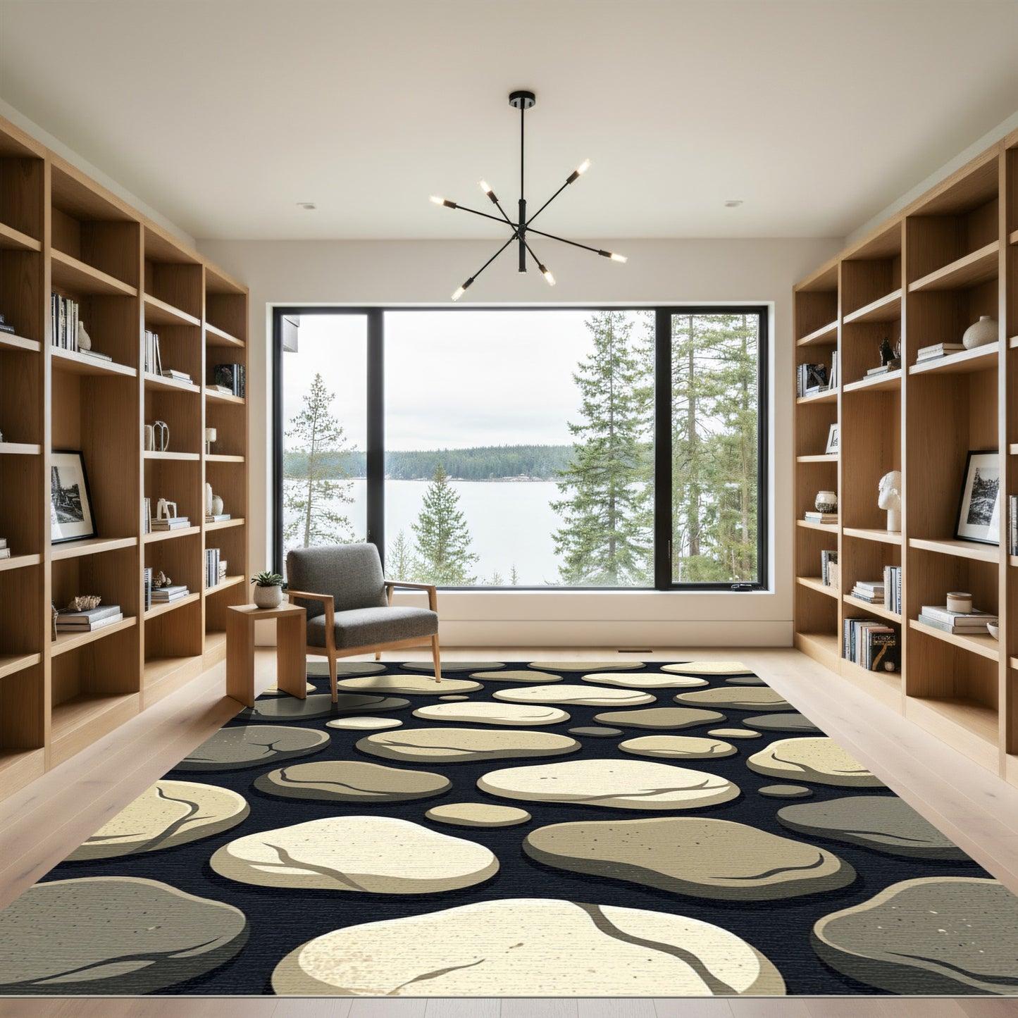 Neutral Stone Pebble Mosaic Art Rug