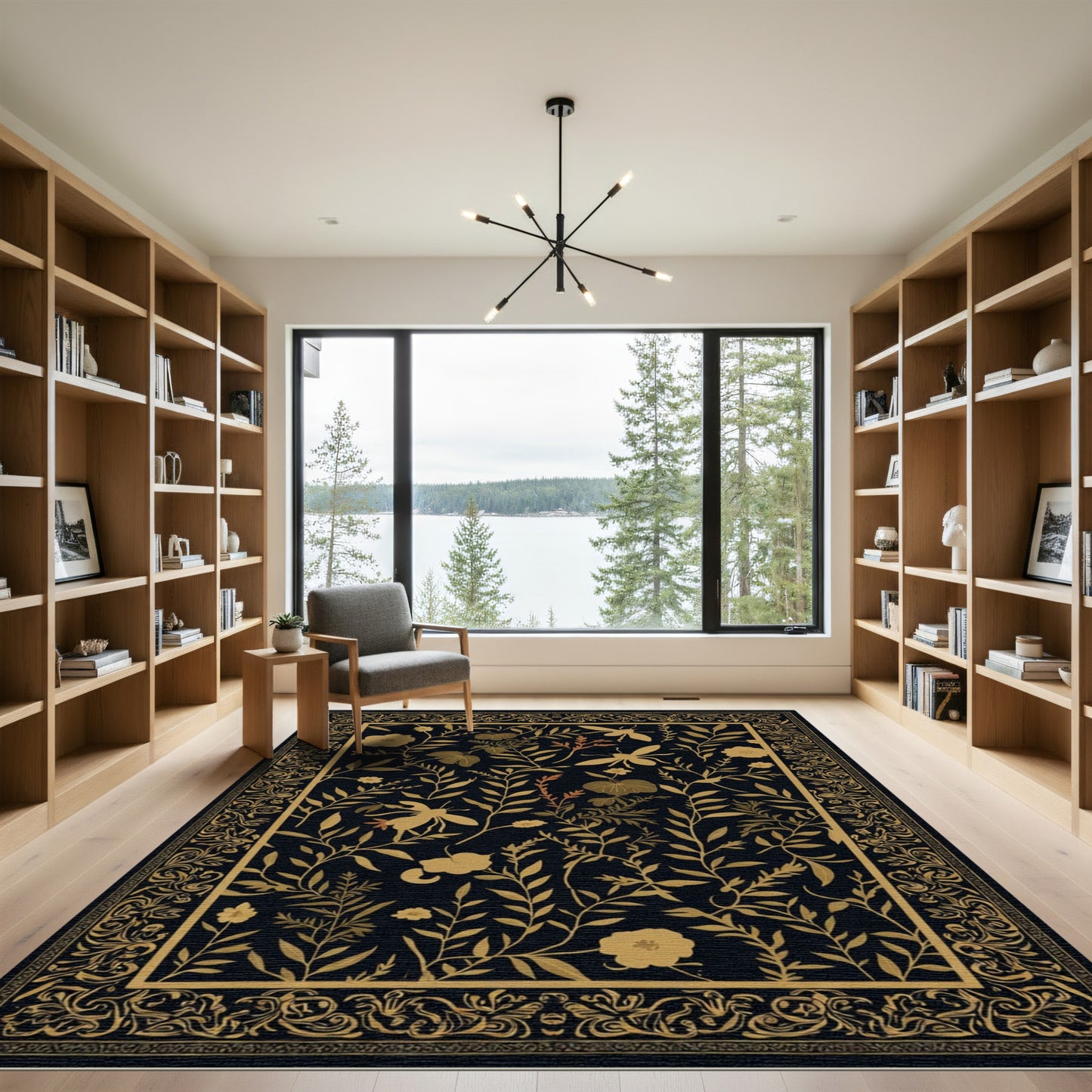 Golden Floral Insect Border Rug