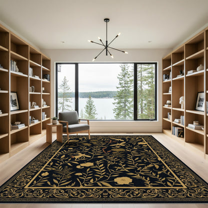 Golden Floral Insect Border Rug