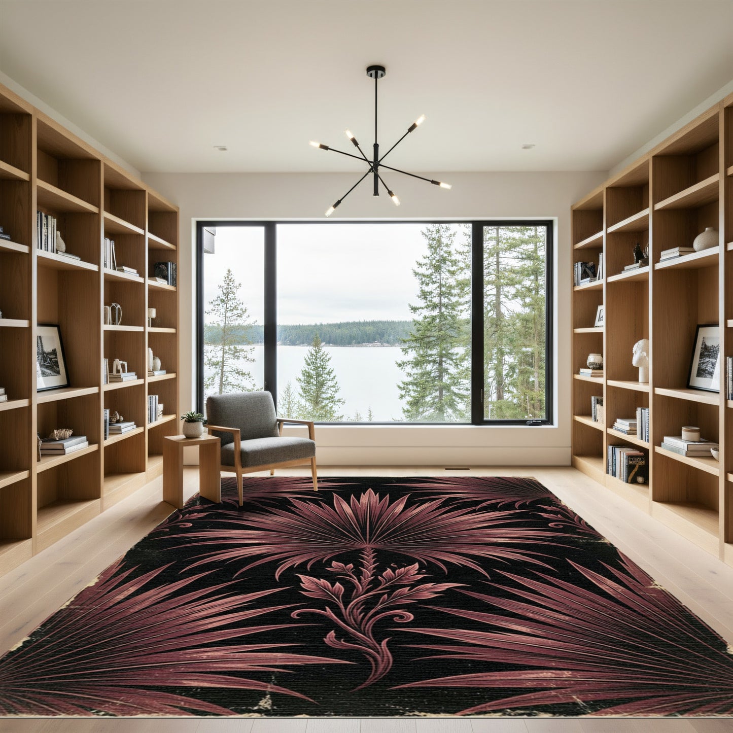 Dark Maroon Tropical Palm Victorian Rug