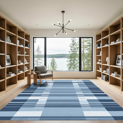 Modern Blue Striped Geometric Rug
