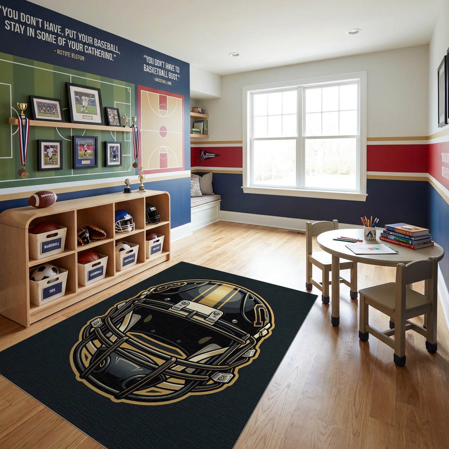 Bold Black Gold Striped Helmet Rug