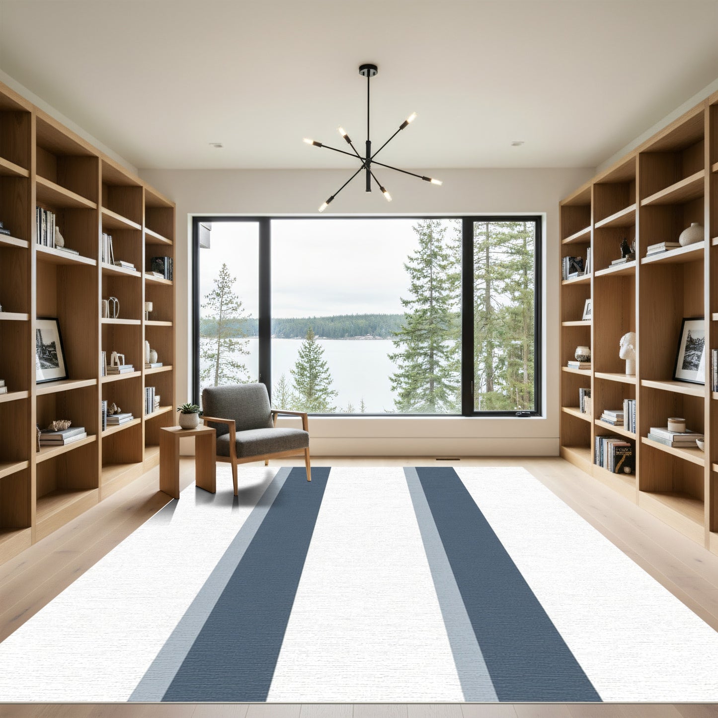 Bold Slate Blue Vertical Stripe Rug