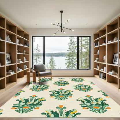 Emerald Green Floral Crest Rug