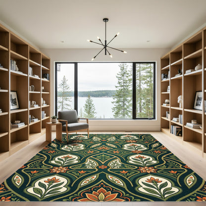 Emerald Verdant Floral Ornate Archwork Rug