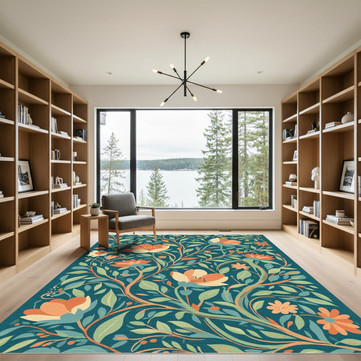 Teal Floral Vine Art Rug