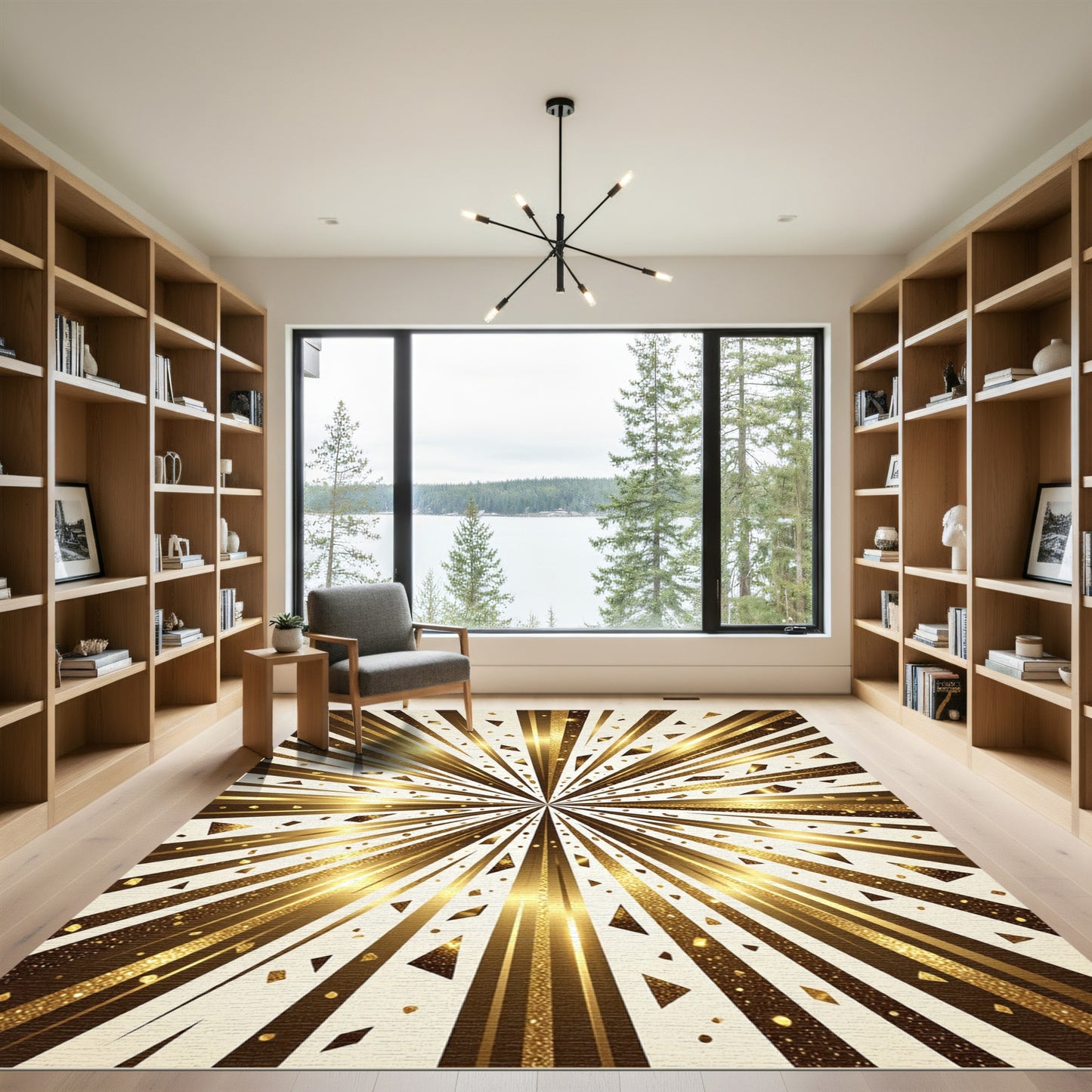 Radiant Gold Starburst Geometric Rug