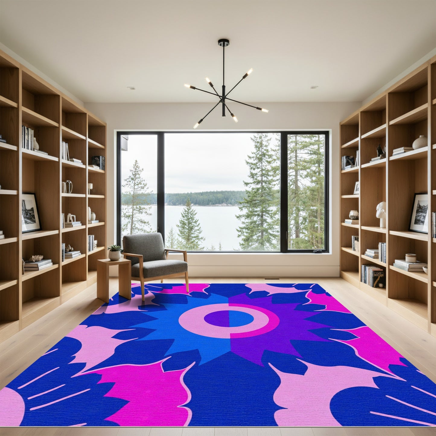 Vibrant Pink Blue Floral Starburst Rug