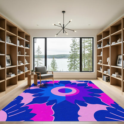 Vibrant Pink Blue Floral Starburst Rug